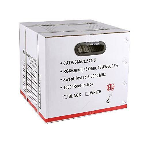 RG6 18AWG Quad Shielded Coaxial Cable, Black, 1000 ft S462223