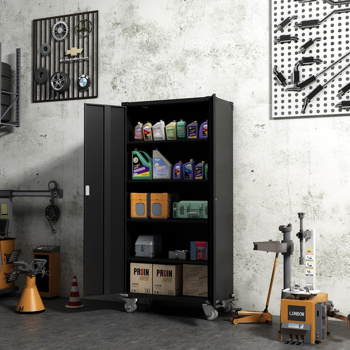 Metal Rolling Storage Cabinet with Wheels, 72'' Utility Storage Files Cabinet with Height Adjustable Shelves, Steel Tall Cabinet V63773