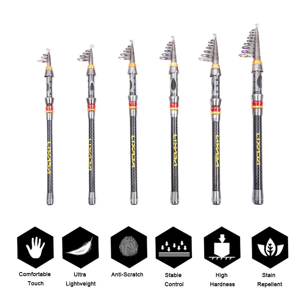 Telescopic Carbon Fiber Fishing Rod and Reel Combo Kit with Carrier Bag M532
