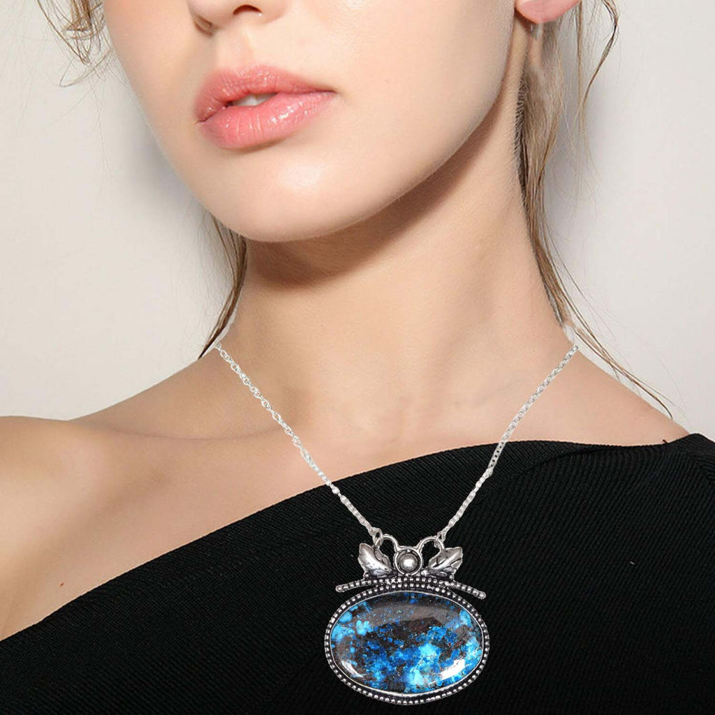Azurite Silver Sterling Gemstone Beads 20" Chrysocolla Round Necklace K67294