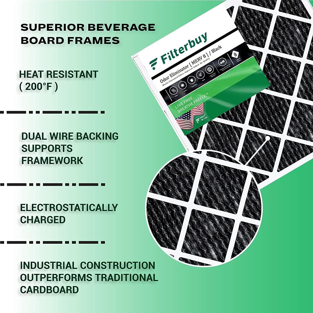 16x24x1 MERV 8 Pleated HVAC AC Furnace Filters with Activated Carbon (4-Pack, Black) H559