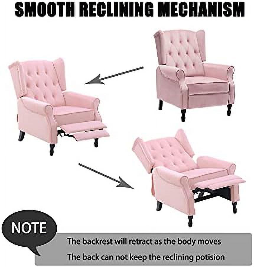 Pink Velvet Push Back Recliner Wingback Accent Chair A267
