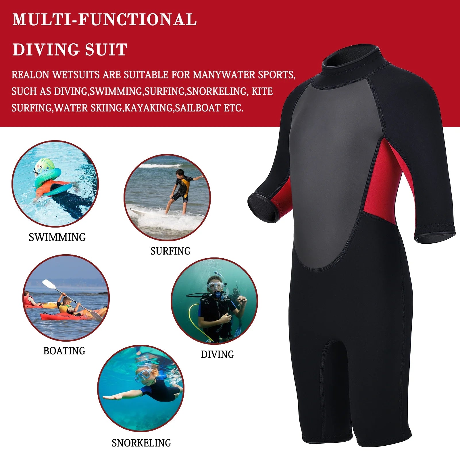 Kids 3mm Neoprene Shorty Wet Suit Back Zip R1684