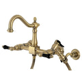 Antique Brass Wall-Mount Kitchen Faucet with Side Sprayer O147636
