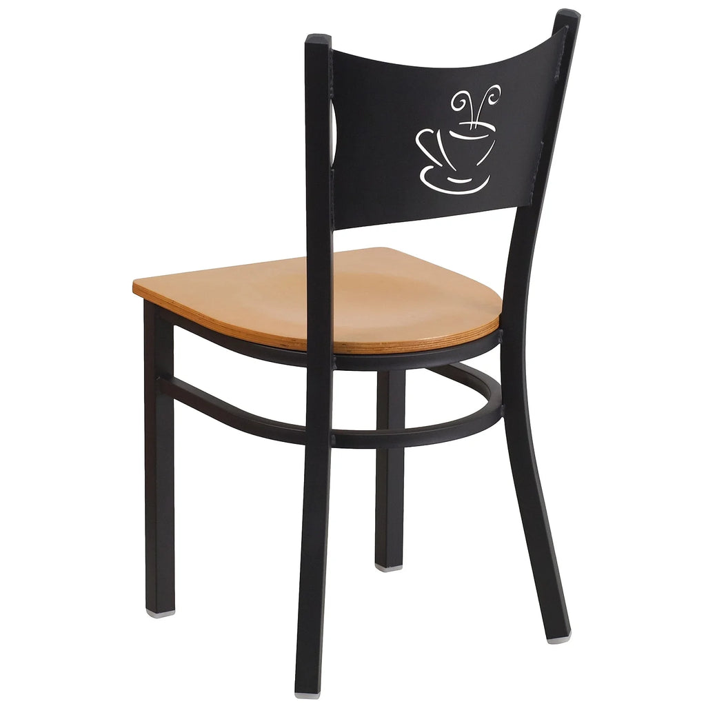Black Metal Restaurant Chair with Natural Wood Seat C951