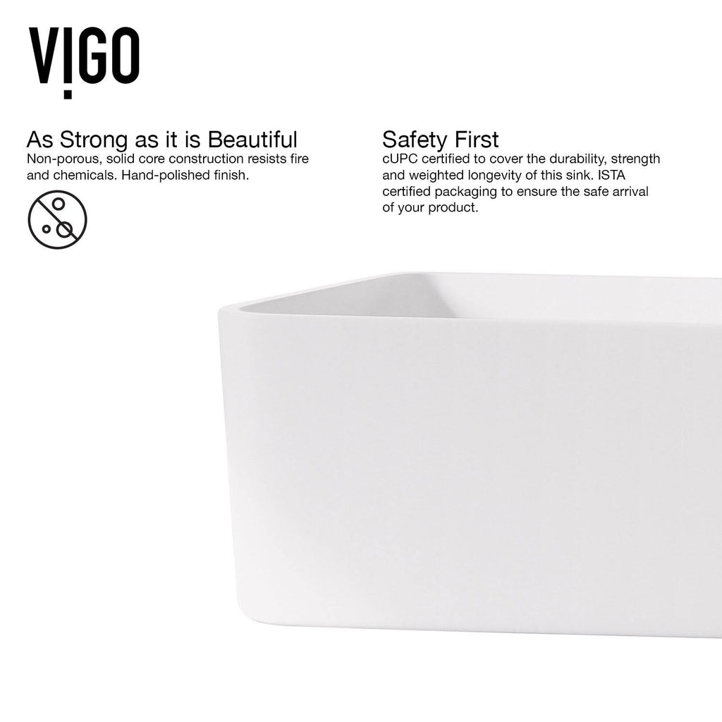 White Rectangular Vessel Bathroom Sink with Chrome Faucet and Pop-Up Drain G19056