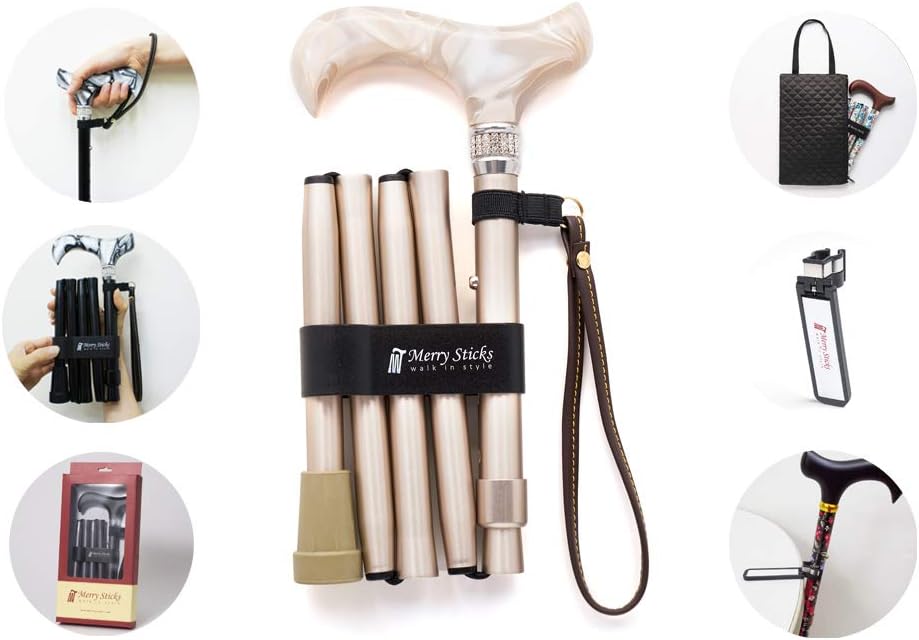 Folding Adjustable Walking Cane with Cane Bag and Reflective Cane Holder I3217