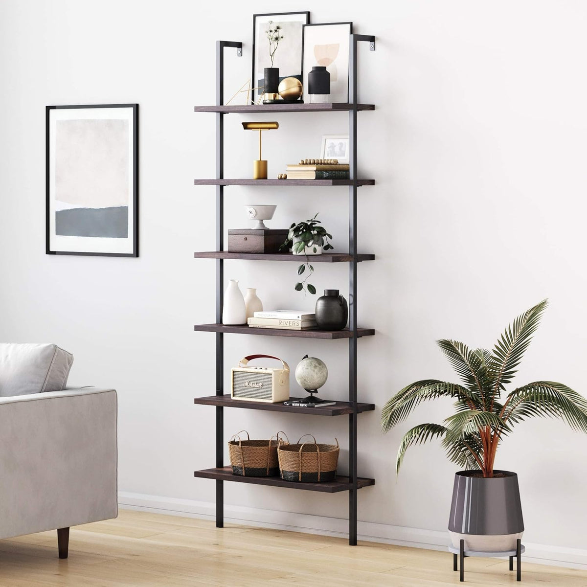 White 5-Shelf Bookcase with Metal Frame M232330