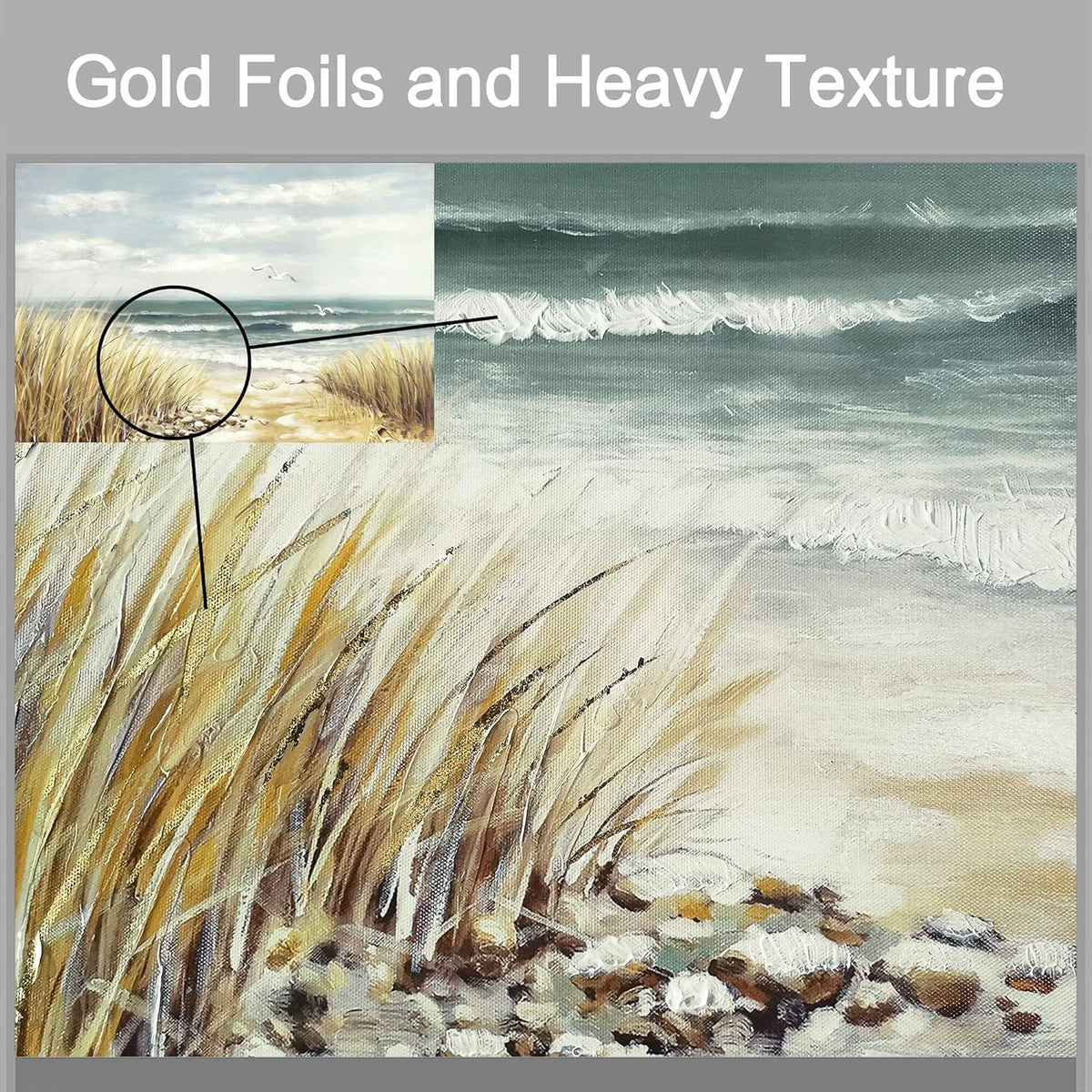 Abstract Beach Painting Wall Art Seashore Artwork Hand Painted Coastal Picture on Canvas B217974
