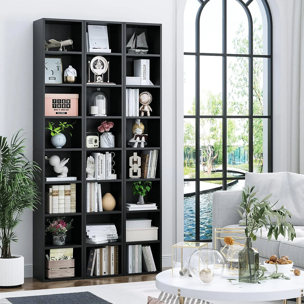 8-Tier Tall Narrow Media Storage Cabinet with Adjustable Shelves, Black O944