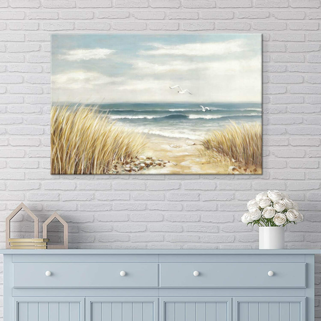 Abstract Beach Painting Wall Art Seashore Artwork Hand Painted Coastal Picture on Canvas B217974