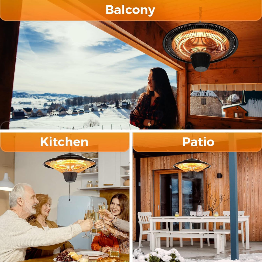1500W Electric Hanging Patio Heater with Overheat & Tip-Over Protection, IP34 Waterproof E80753