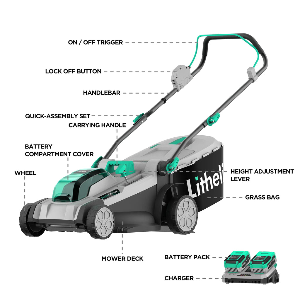 17" Cordless Lawn Mower with Brushless Motor, 2*4.0Ah Battery & Charger D329