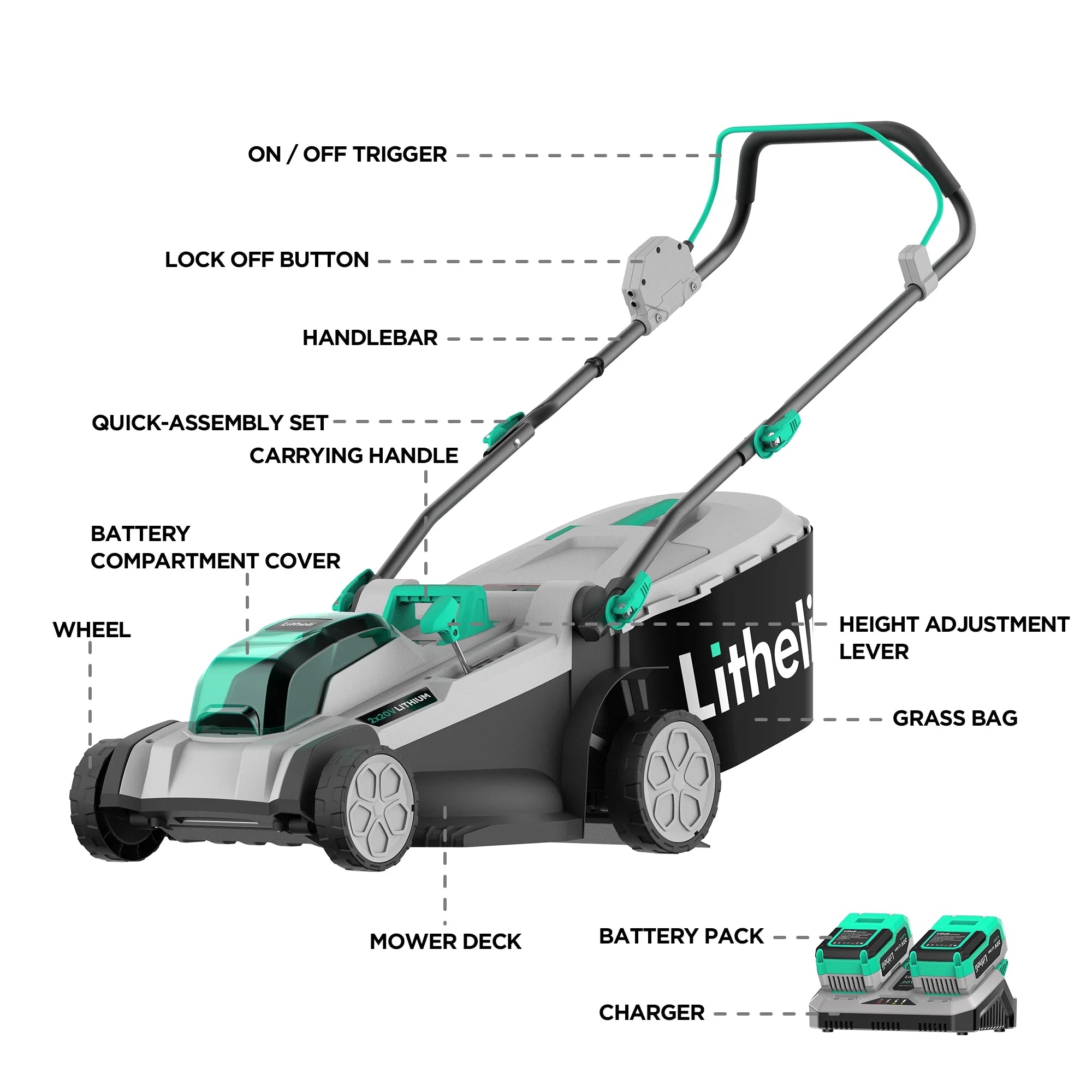 17" Cordless Lawn Mower with Brushless Motor, 2*4.0Ah Battery & Charger D329
