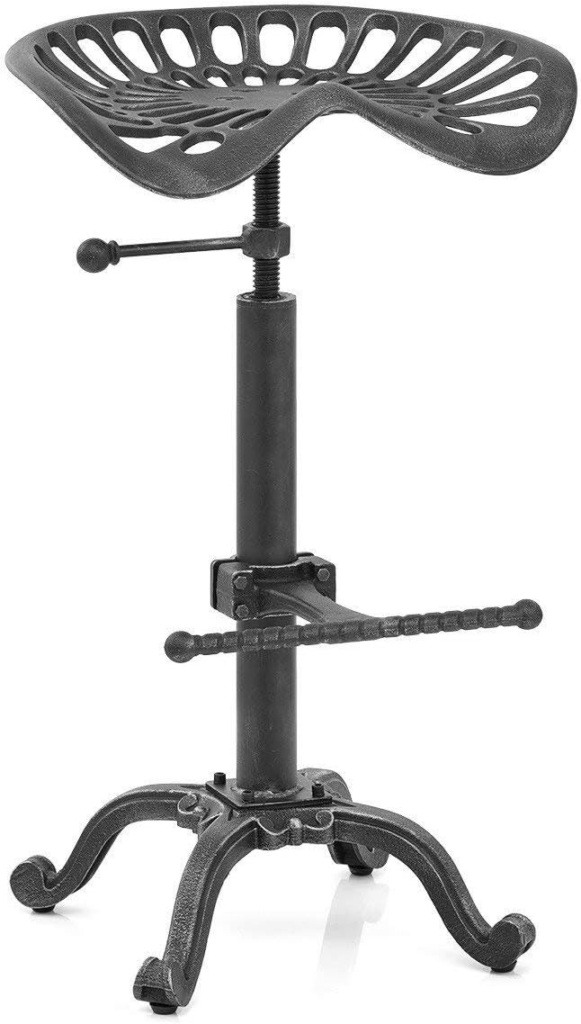 Rustic Industrial Adjustable Bar Stool (Silver, Cast Iron) U375615