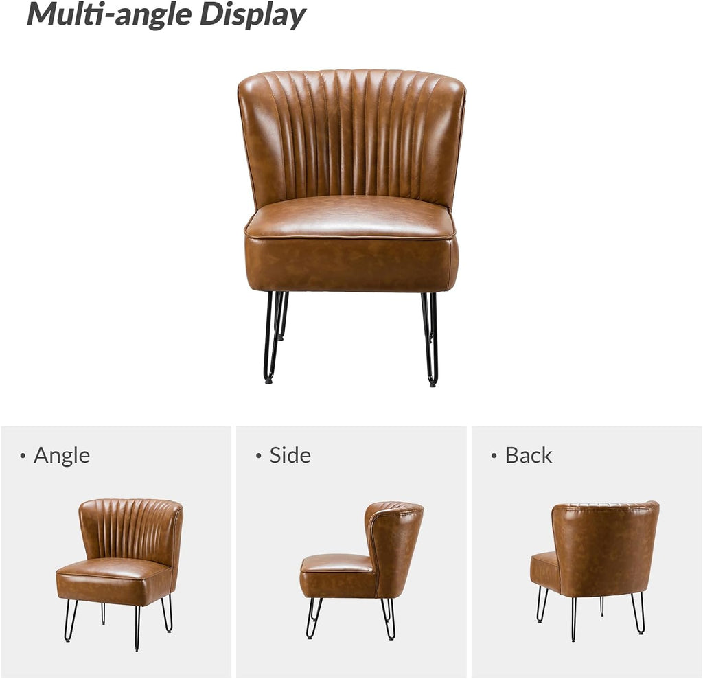 Faux Leather Accent Chairs Set Of 2 With Metal Base U136