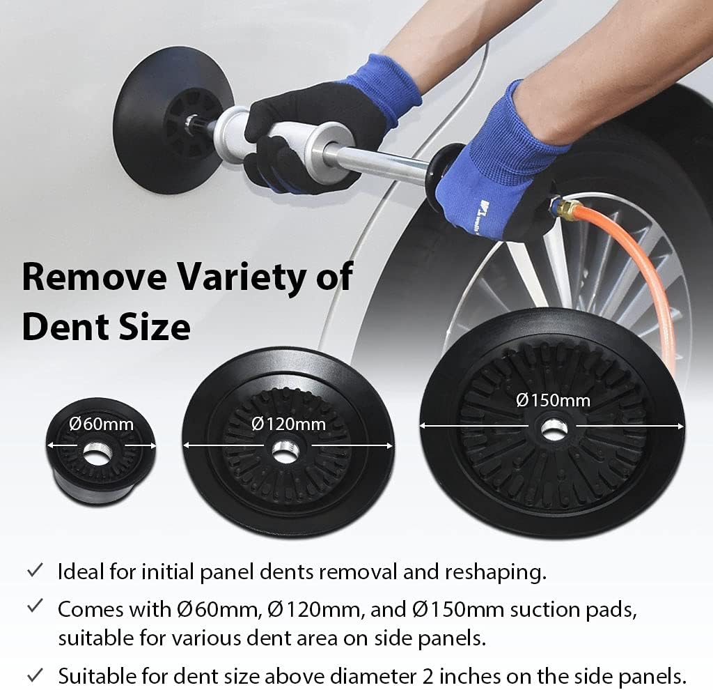Pneumatic Auto Body Dent Puller Paintless Dent Repair Kit with 3-Piece Pads B27005