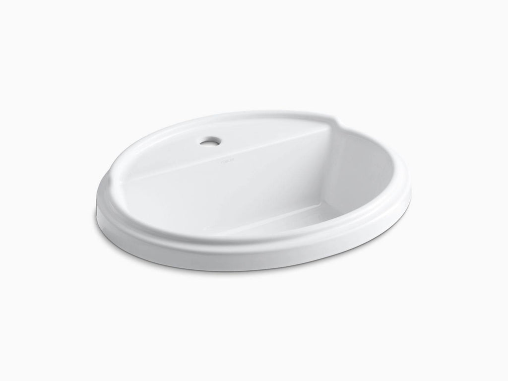 White Oval Drop-in Bathroom Sink with Single Faucet Hole E560