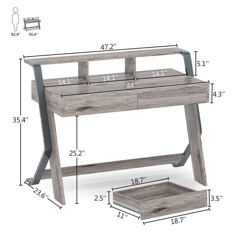 47'' Computer Desk with 2 Storage Drawers and Monitor Stand A7429