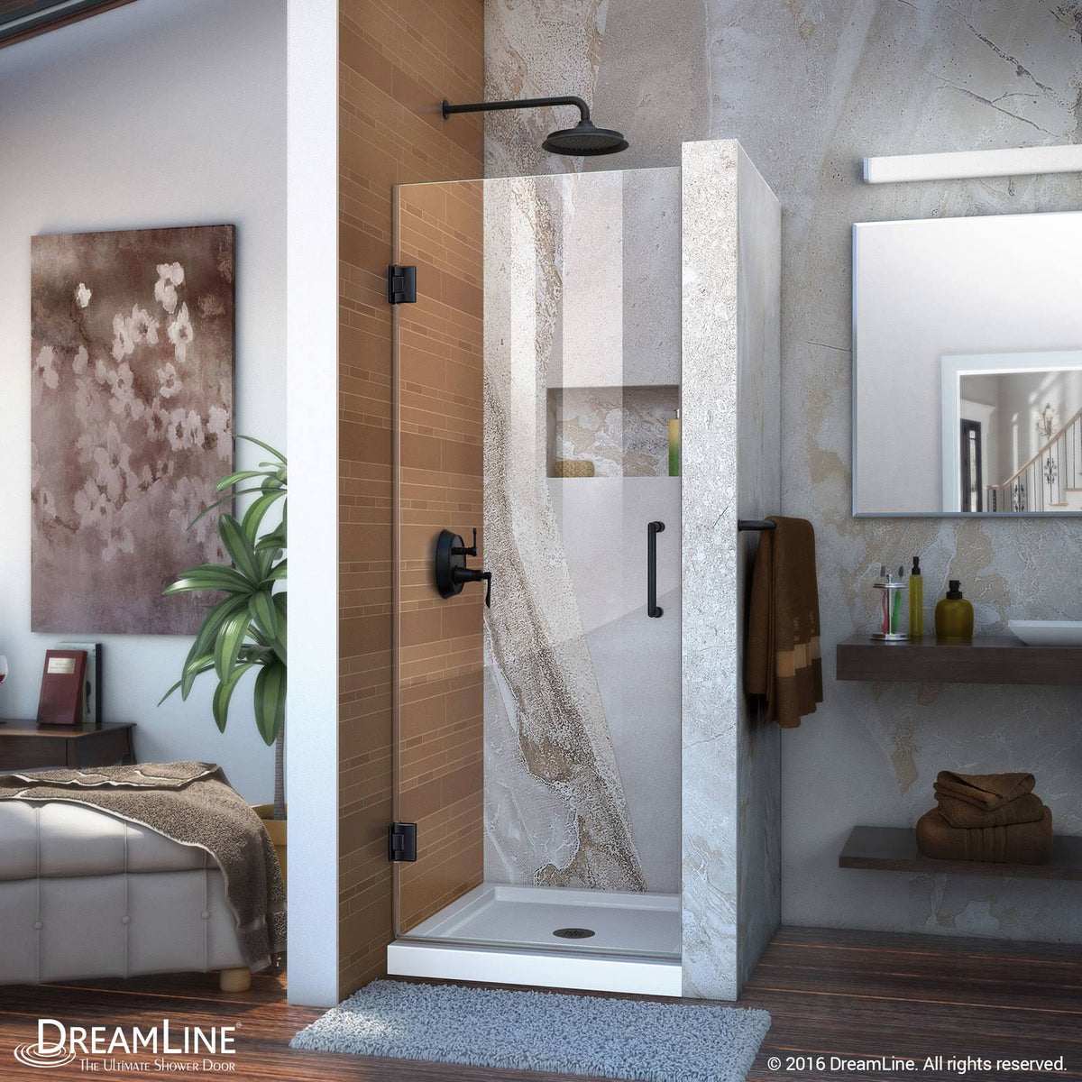 Satin Black Frameless Hinged Shower Door G59385