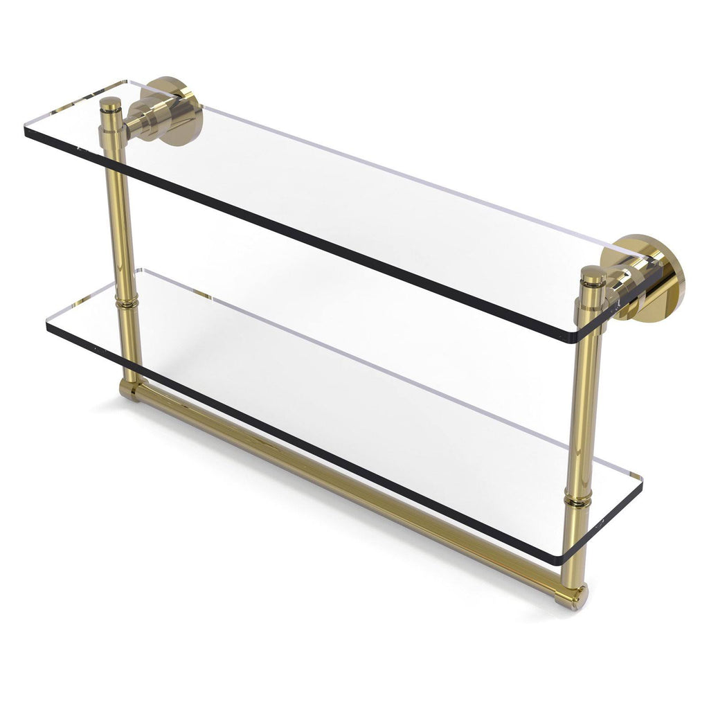 16 inch Two Tiered Glass Shelf with Integrated Towel Bar R112086