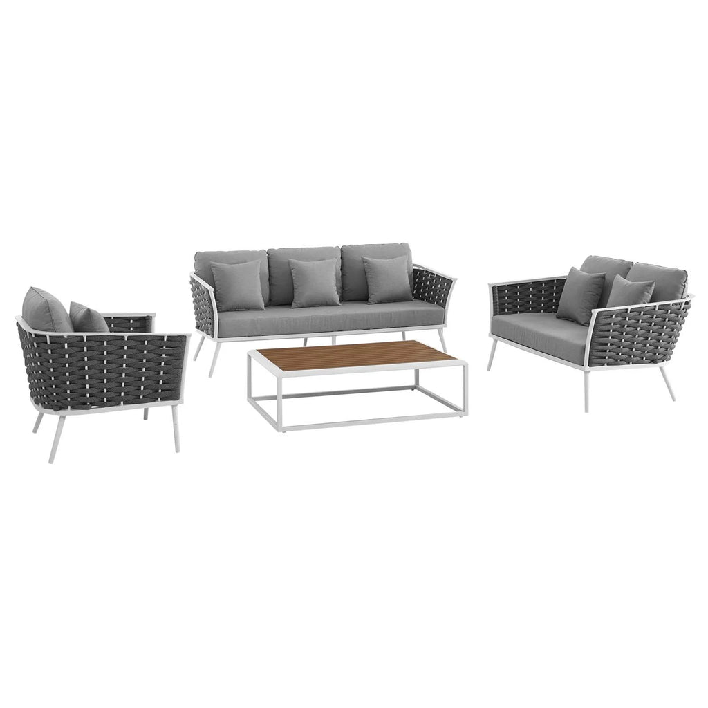 White Gray 4 Piece Outdoor Aluminum Sectional Sofa Set I90917