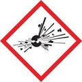 Exploding Bomb Sign, 2 in x 2 in, Self-Adhesive Coated Paper, Black White Red, Pack of 500 S27056
