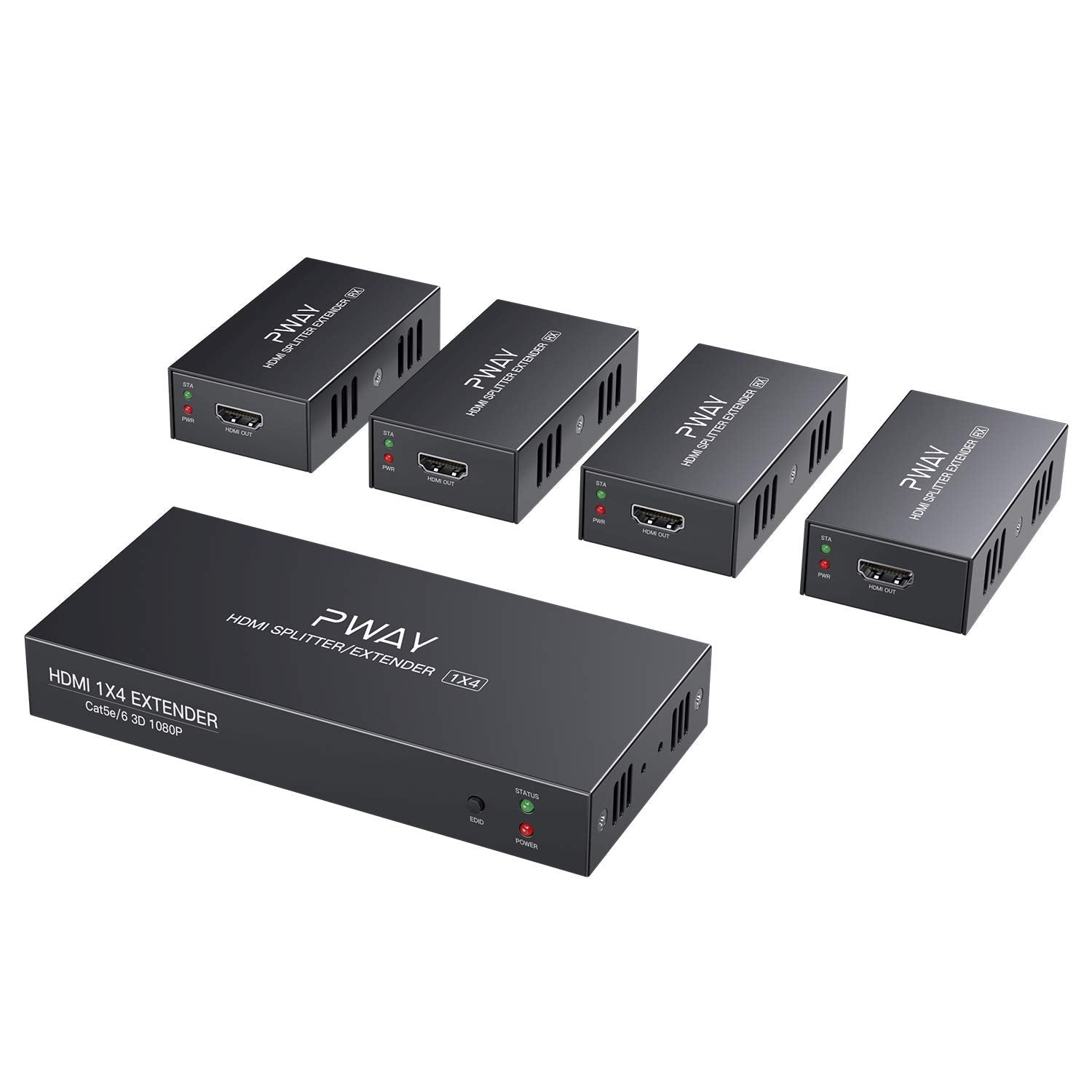 HDMI Extender Splitter 1x4 Port 1080P Over Cat5e/Cat6 Ethernet Cable Up to 50m/165ft Audio Video 1 in 4 Out J253459