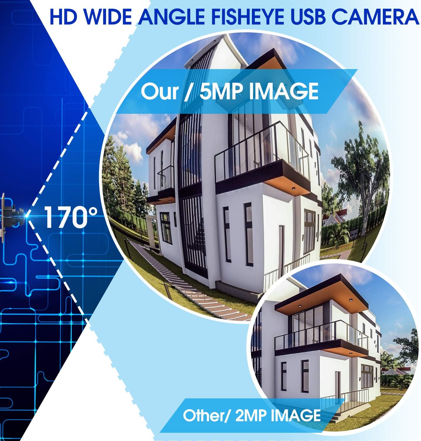 5 Megapixel USB Camera Module with 170 Degree Fisheye Lens Wide Angle HD Webcamera M5949