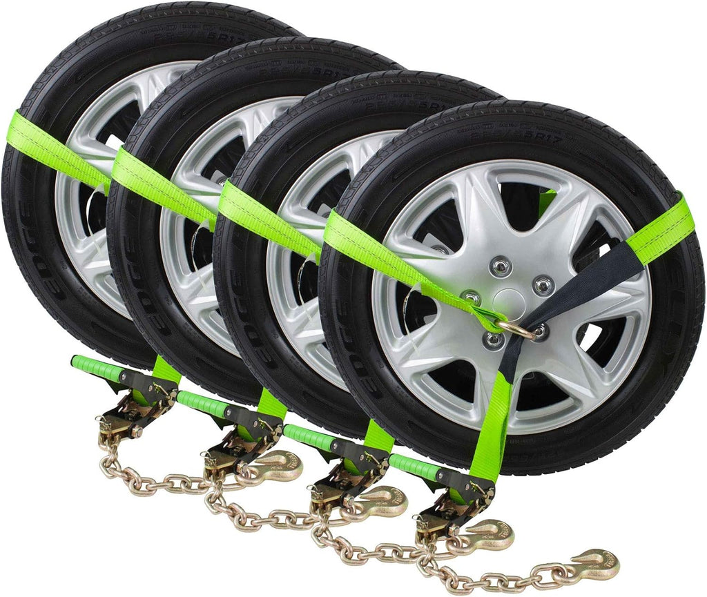 8 Pack Car Tie Down Ratchet Strap with Chain Anchor Wheel Straps E880071