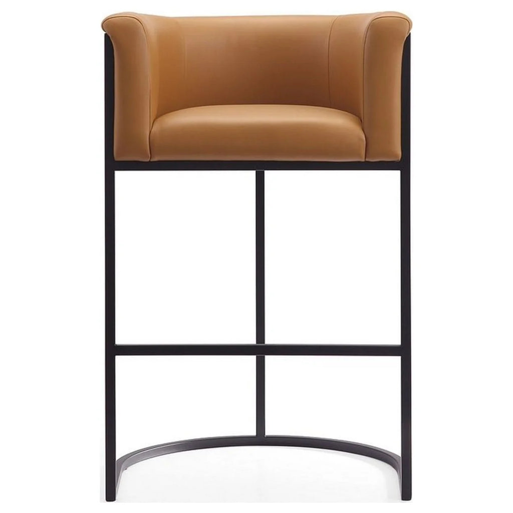 Camel and Black Metal Barstool O572