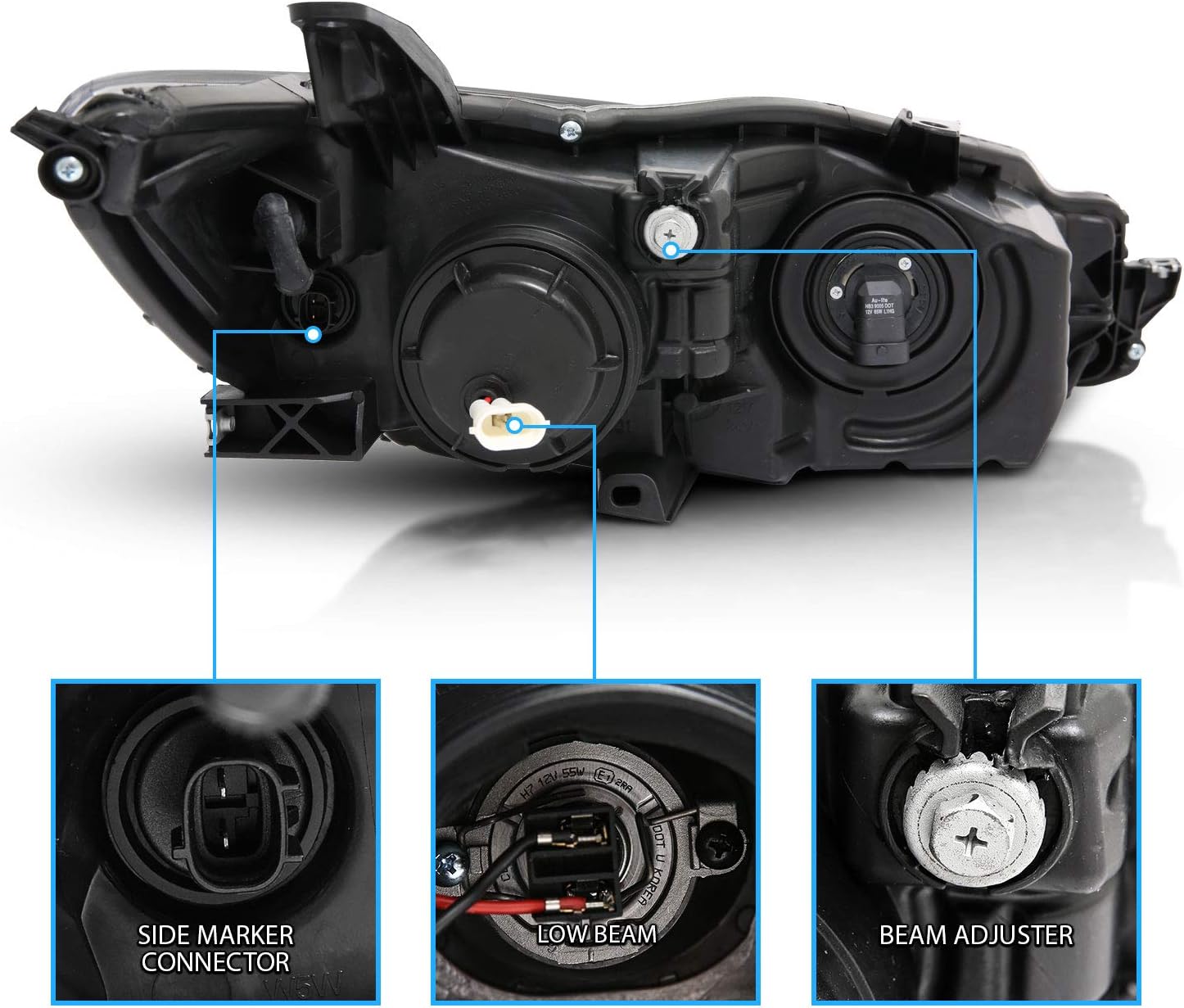 Black LED Tube Projector Headlights Assembly Pair G311304