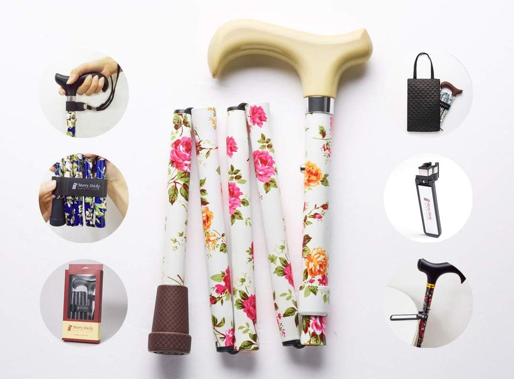 Folding Adjustable Walking Cane with Cane Bag and Reflective Cane Holder I3217