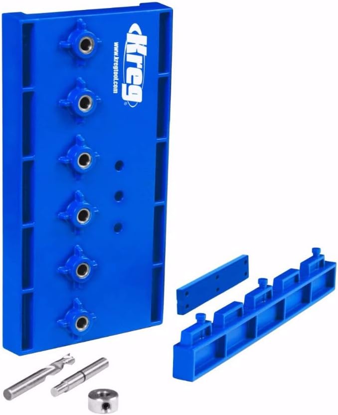 Drawer Slide Jig with Concealed Hinge Jig, Shelf Pin Jig, 5mm Drill Bit and 2 3 Face Clamps K15928