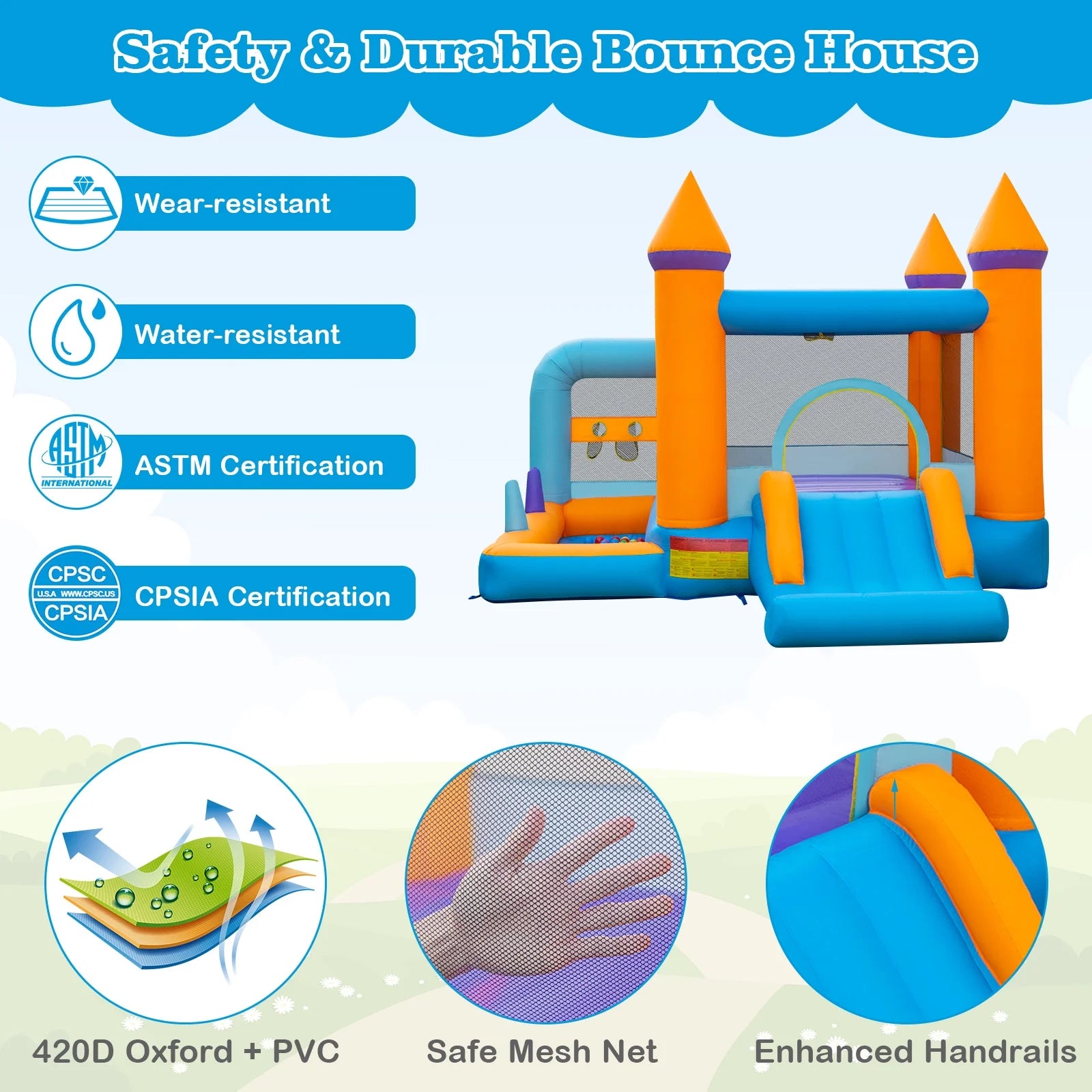 5-in-1 Inflatable Bounce Castle with Ocean Balls & 735W Blower G4327