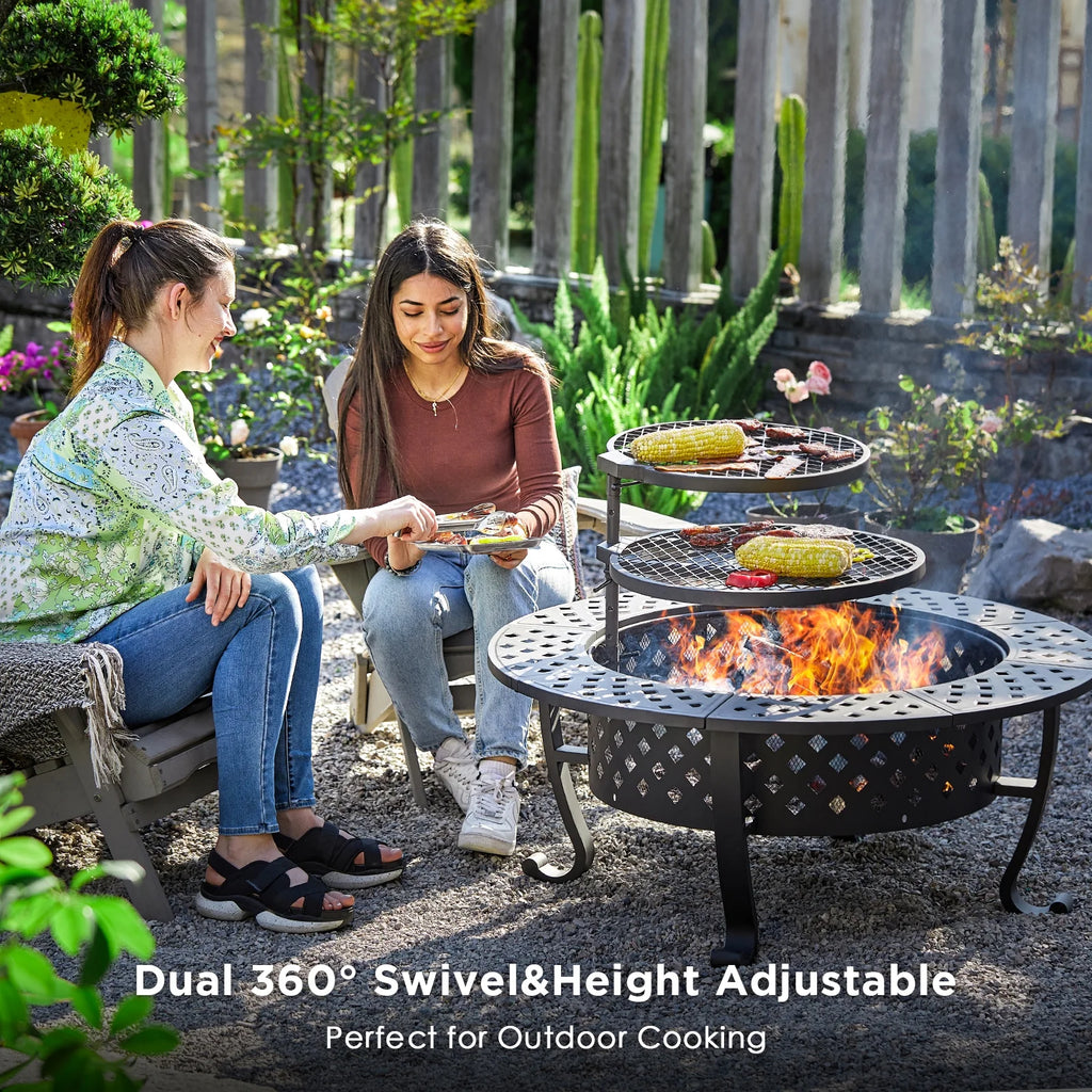 42-inch Metal Fire Pit with 2 Grills and Lid H987075