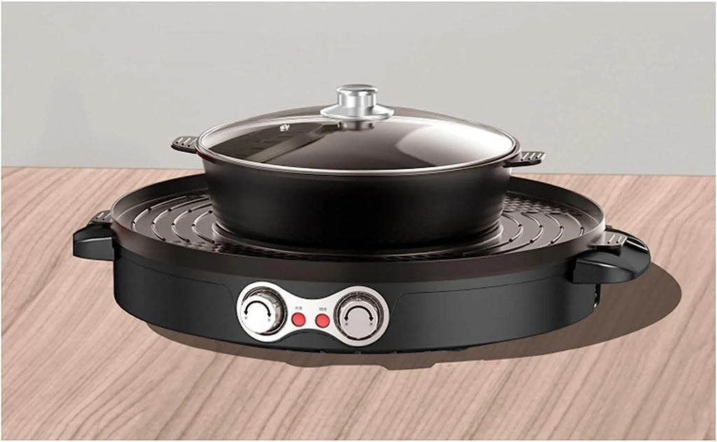 2 in 1 Electric BBQ Grill Hot Pot Double Separation Grill Pan Ceramic Coating Smokeless F898087