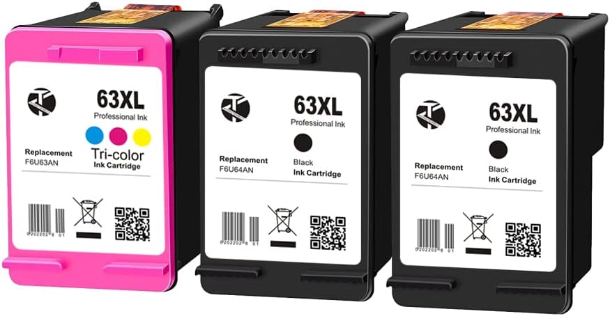 Remanufactured 63XL Ink Cartridge Replacement (2 Black 1 Tri Color) Pack of 2 B255