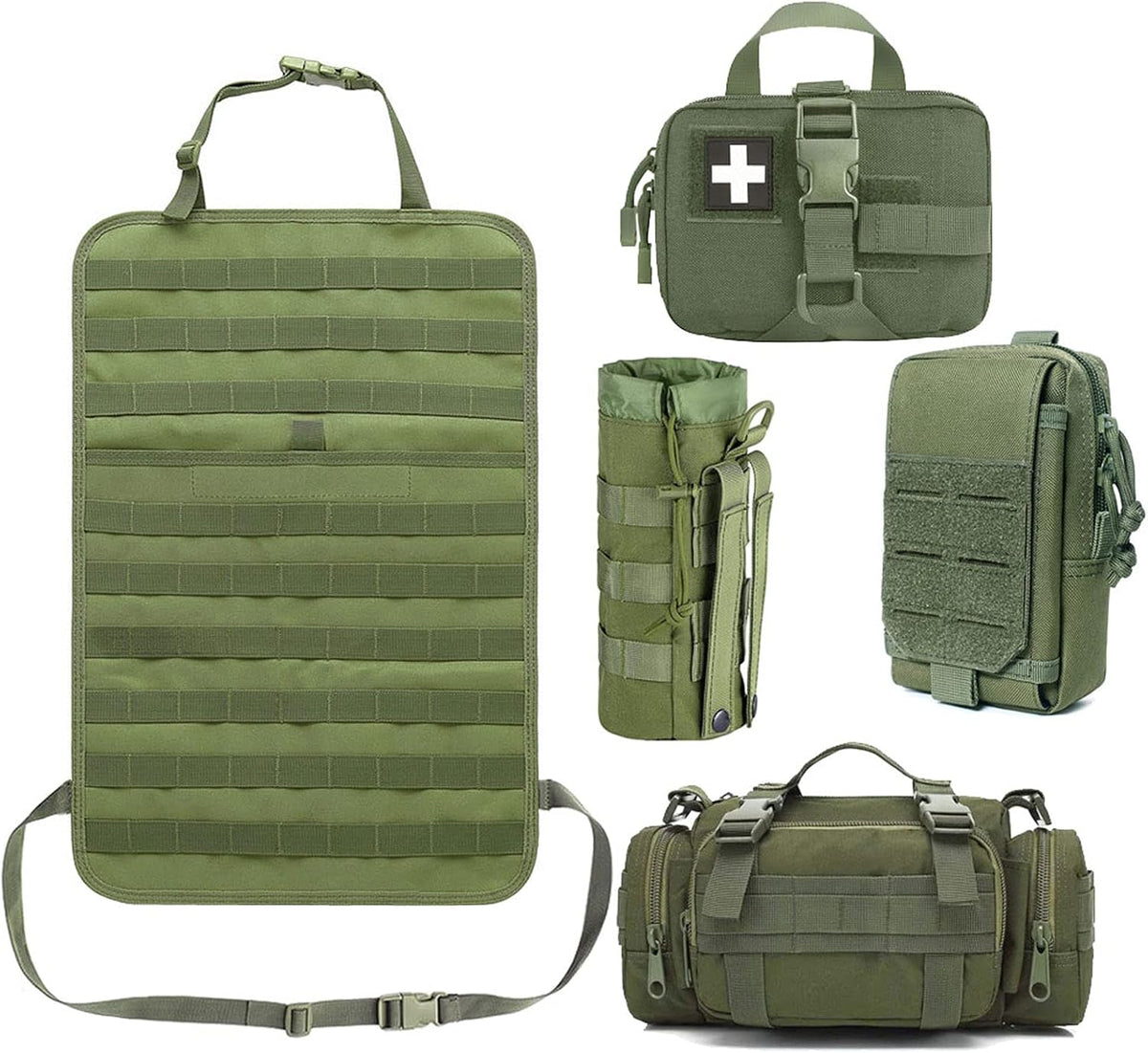Khaki Pack of 2 Tactical Car Seat Organizer with Pouches W599724