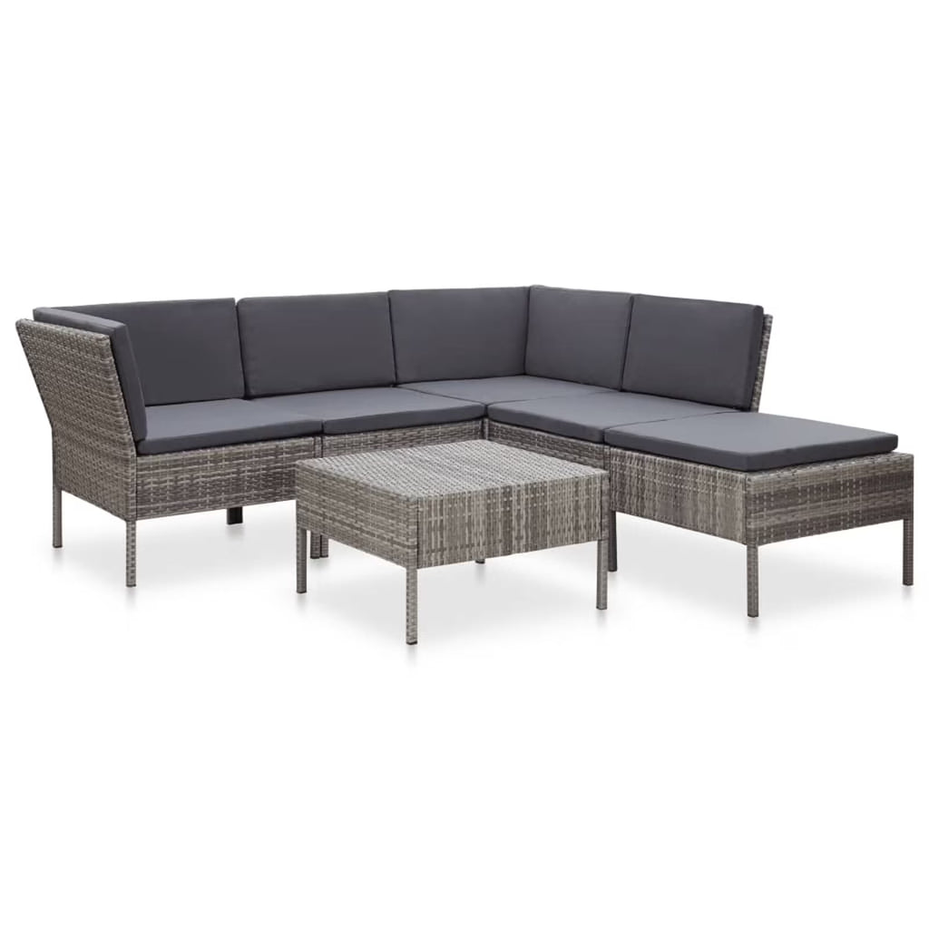6 Piece Outdoor Conversation Set Gray Poly Rattan Patio Sectional Set T1746