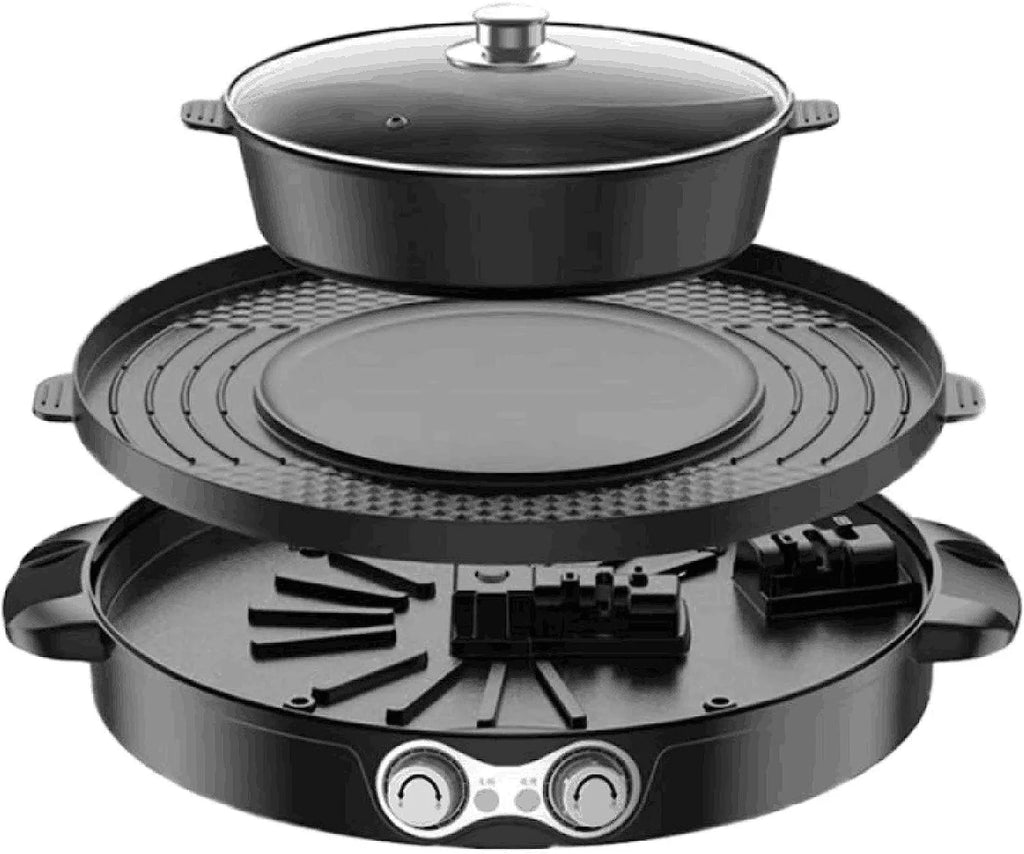 2 in 1 Electric BBQ Grill Hot Pot Double Separation Grill Pan Ceramic Coating Smokeless F898087