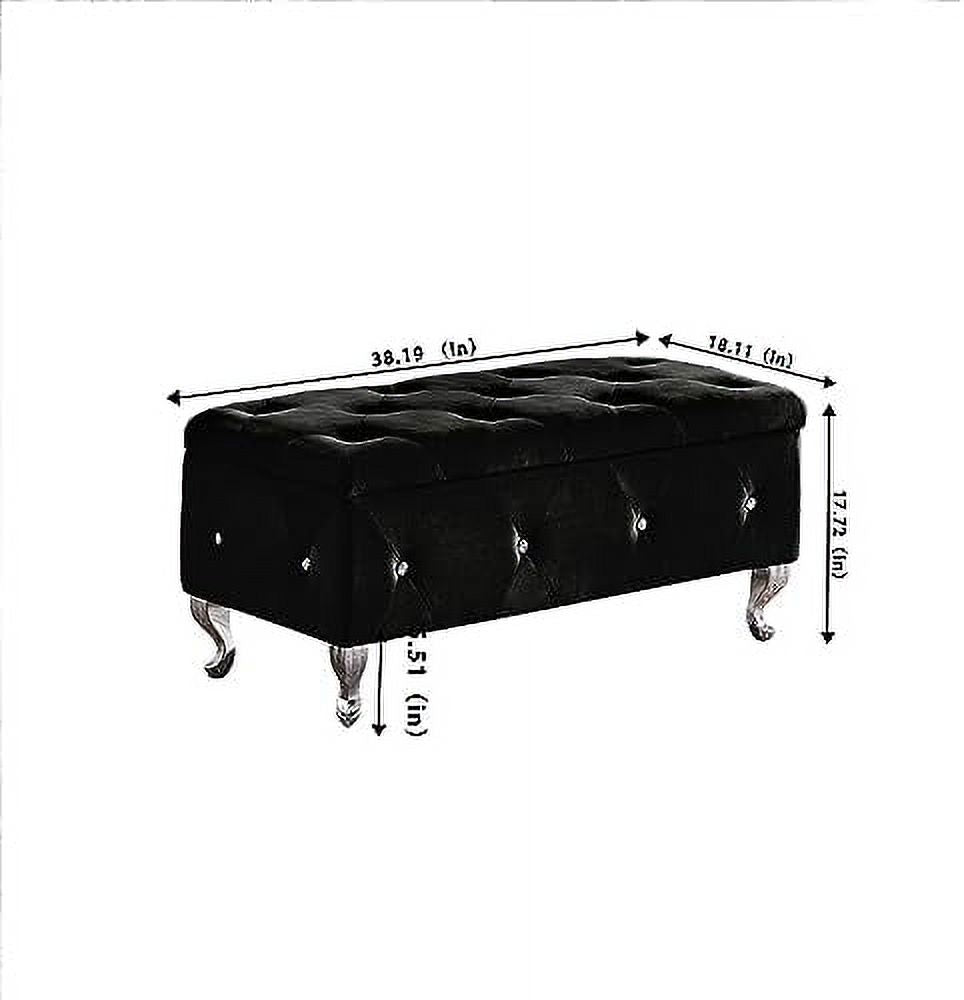 Velvet Ottoman Bench with Flip Top Storage Seat Q605718