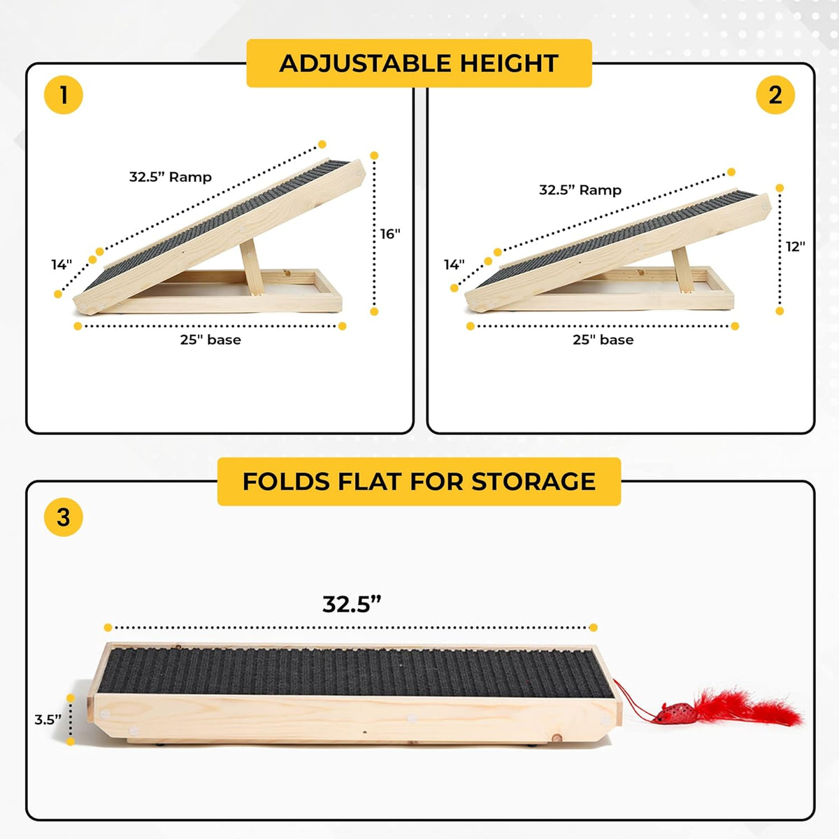 2-in-1 Cat Ramp & Cat Scratcher with Replaceable Carpet & Adjustable Height W473465