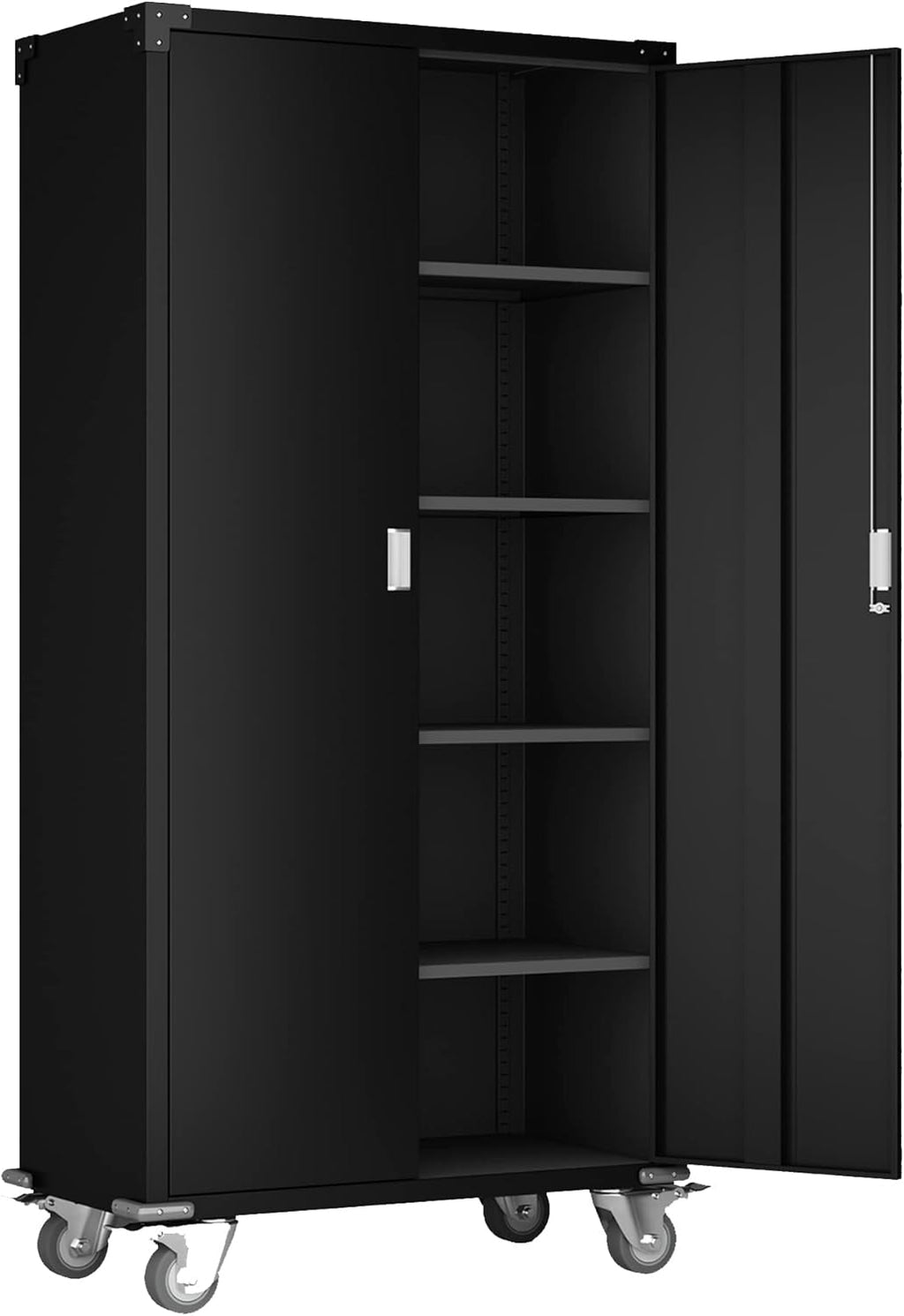 Metal Rolling Storage Cabinet with Wheels, 72'' Utility Storage Files Cabinet with Height Adjustable Shelves, Steel Tall Cabinet V63773