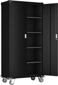 Metal Rolling Storage Cabinet with Wheels, 72'' Utility Storage Files Cabinet with Height Adjustable Shelves, Steel Tall Cabinet V63773