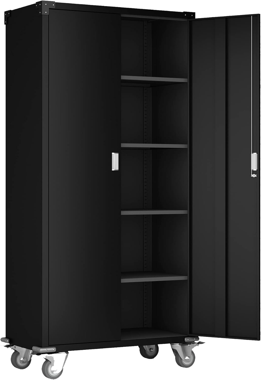 Metal Rolling Storage Cabinet with Wheels, 72'' Utility Storage Files Cabinet with Height Adjustable Shelves, Steel Tall Cabinet V63773