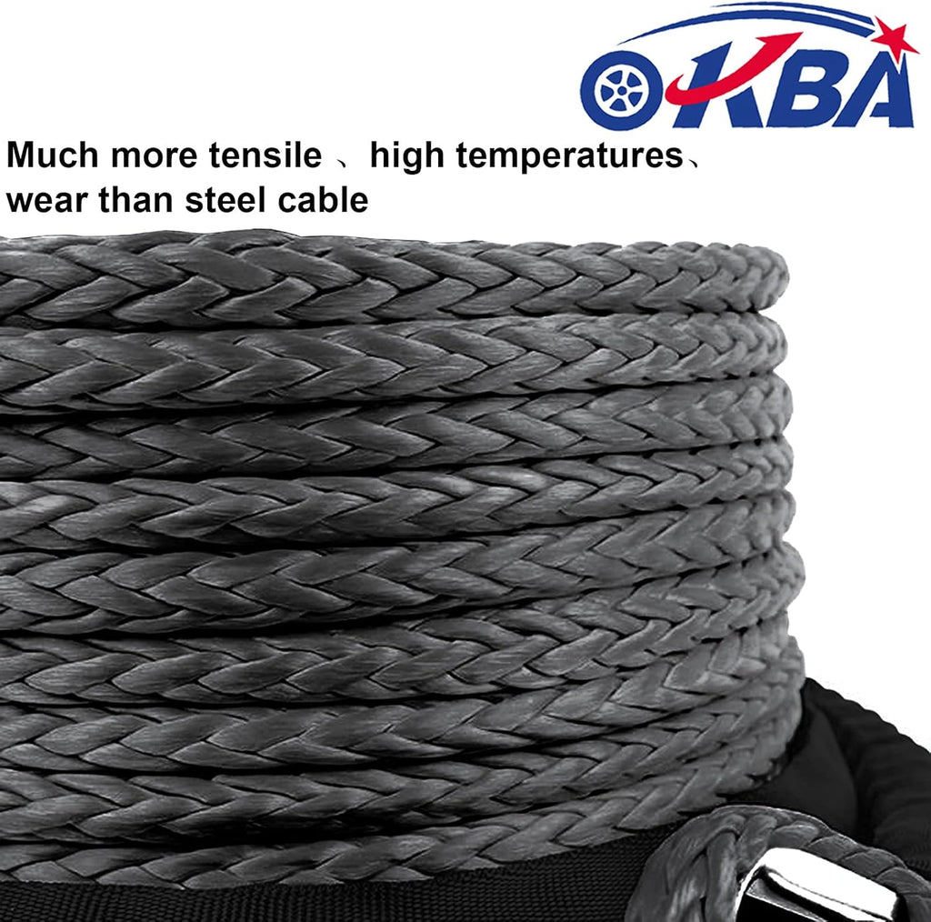 Synthetic Winch Rope Kit 1/4 x 50' 8200 Ibs with Snap Hook and Rubber Stopper R390