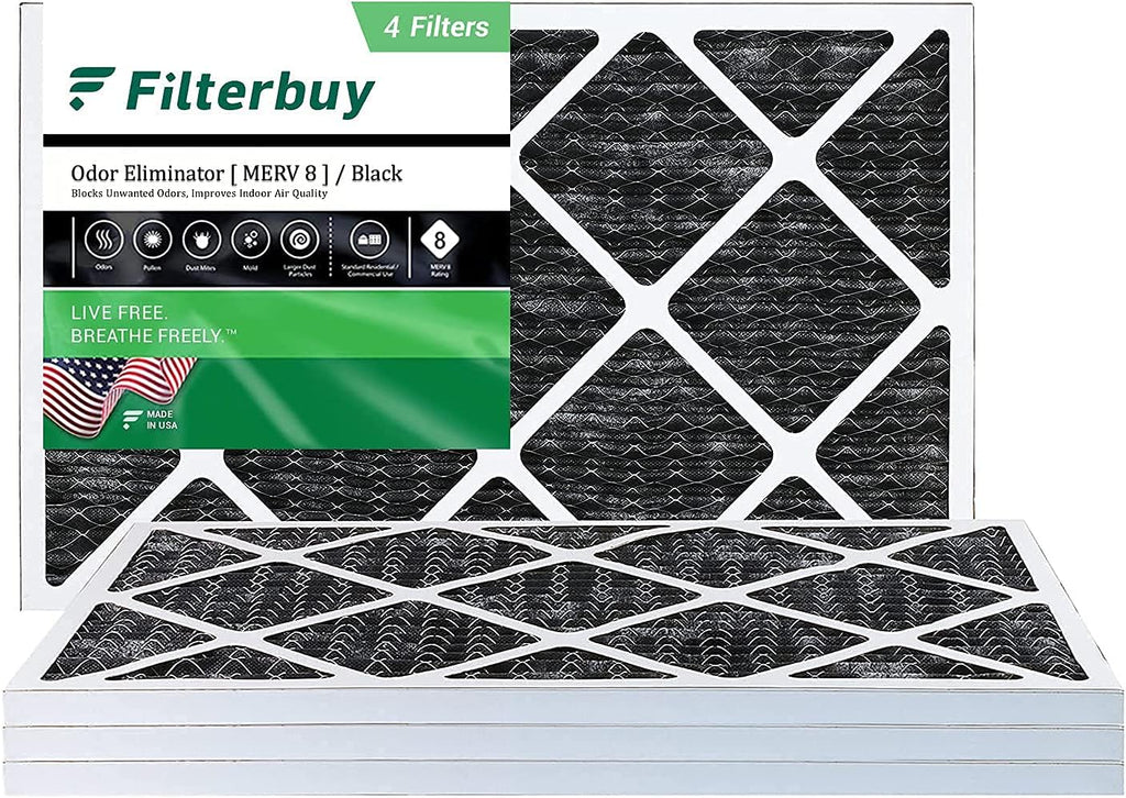 16x24x1 MERV 8 Pleated HVAC AC Furnace Filters with Activated Carbon (4-Pack, Black) H559