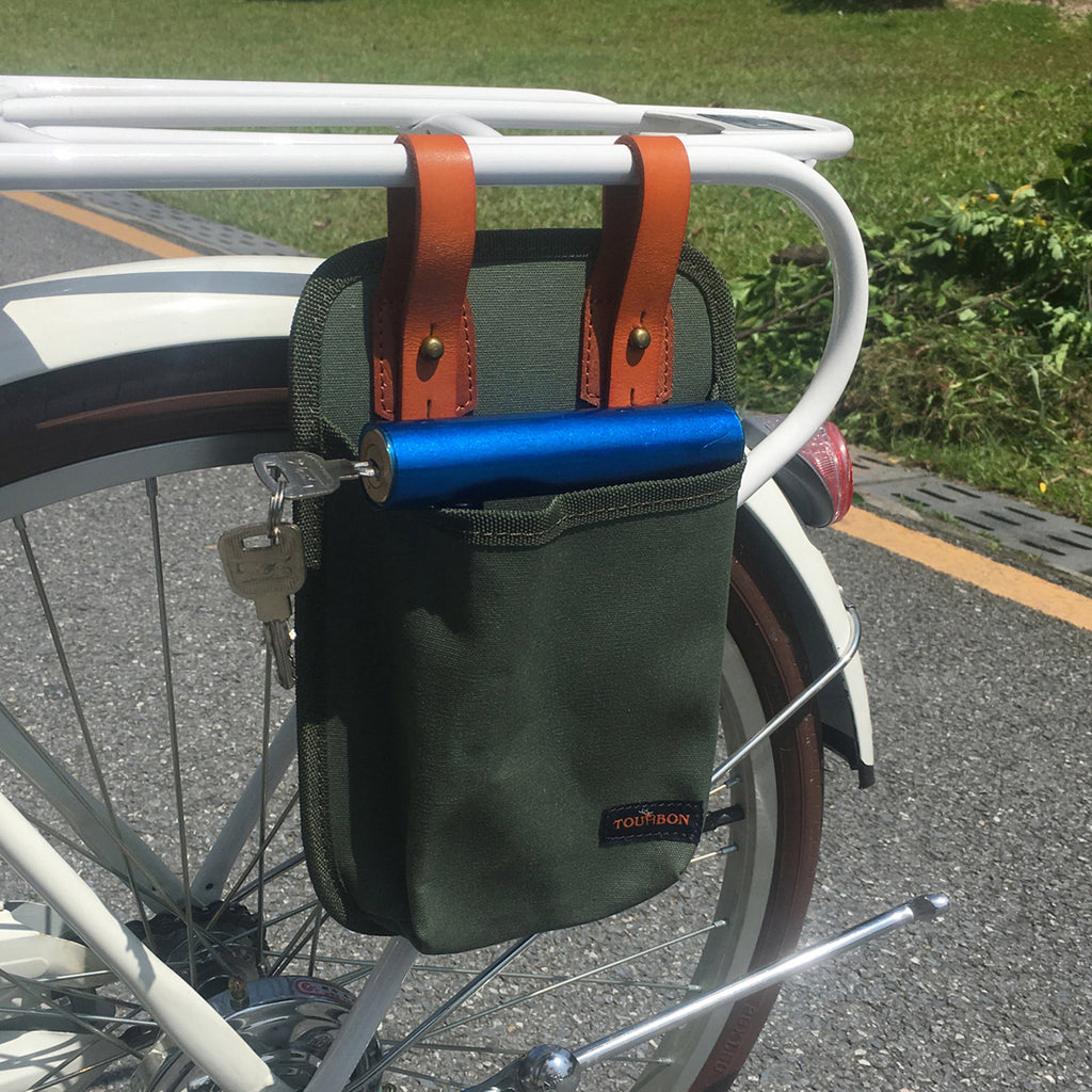 Green Canvas Bike Tool Storage Pannier with U Lock Holder Bag G858