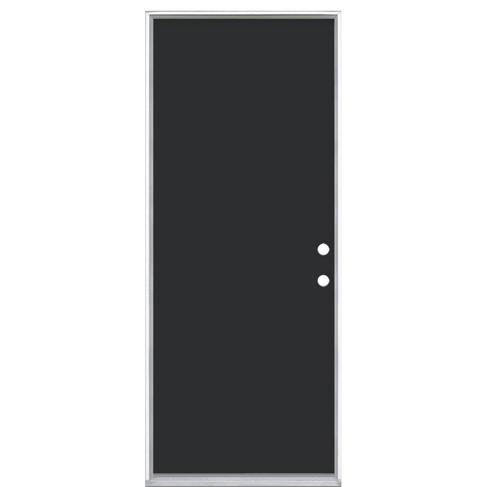 Jet Black Painted Steel Prehung Front Exterior Door E84782